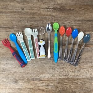 Lot of 13 Baby or Toddler Utensils, Spoons and Forks